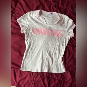 RaveGirl White and Pink Princess Baby Tee from 2000s